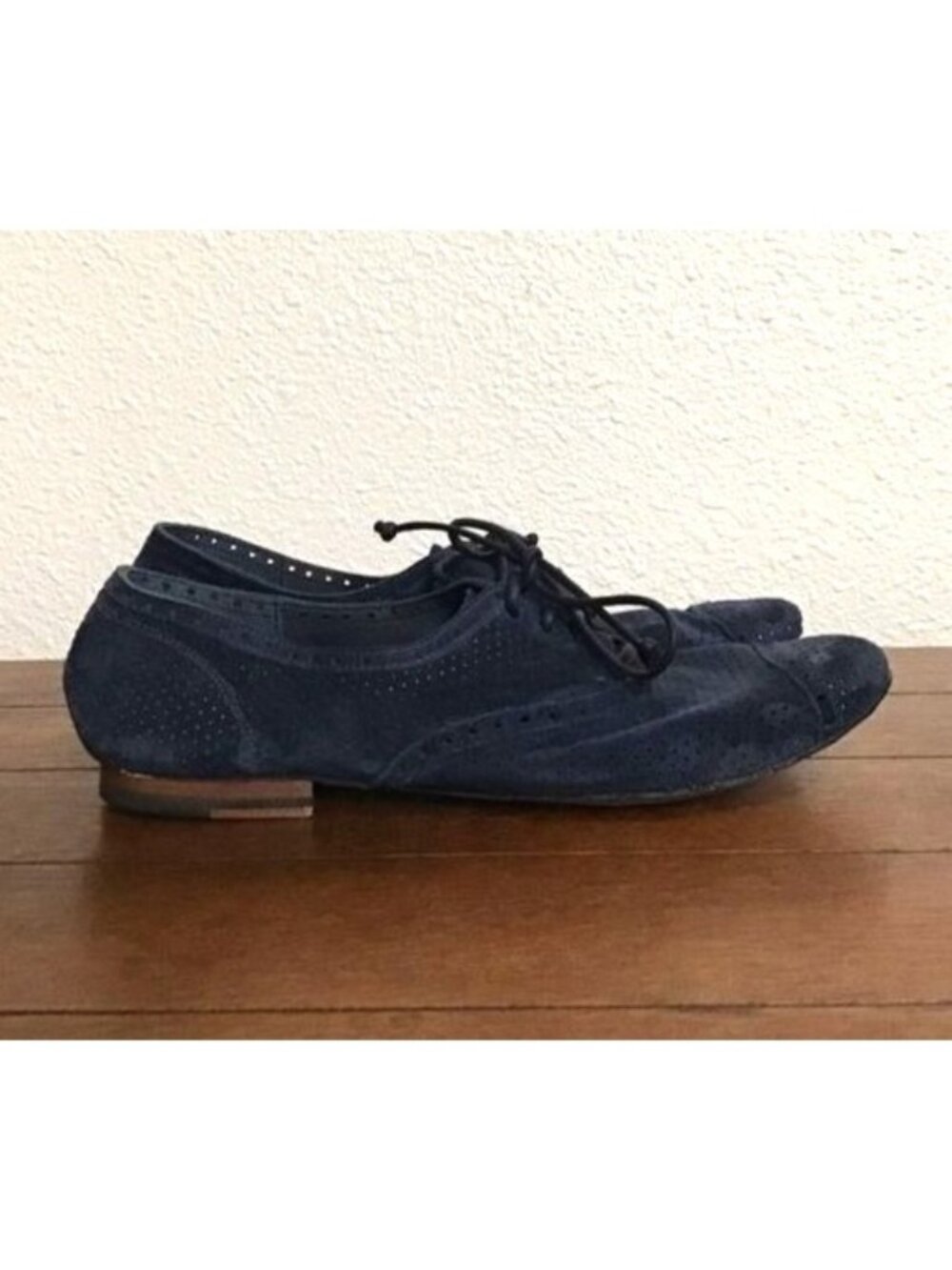Silvano Sassetti Blue Suede Lace Up Flats Sz 38 US 6
